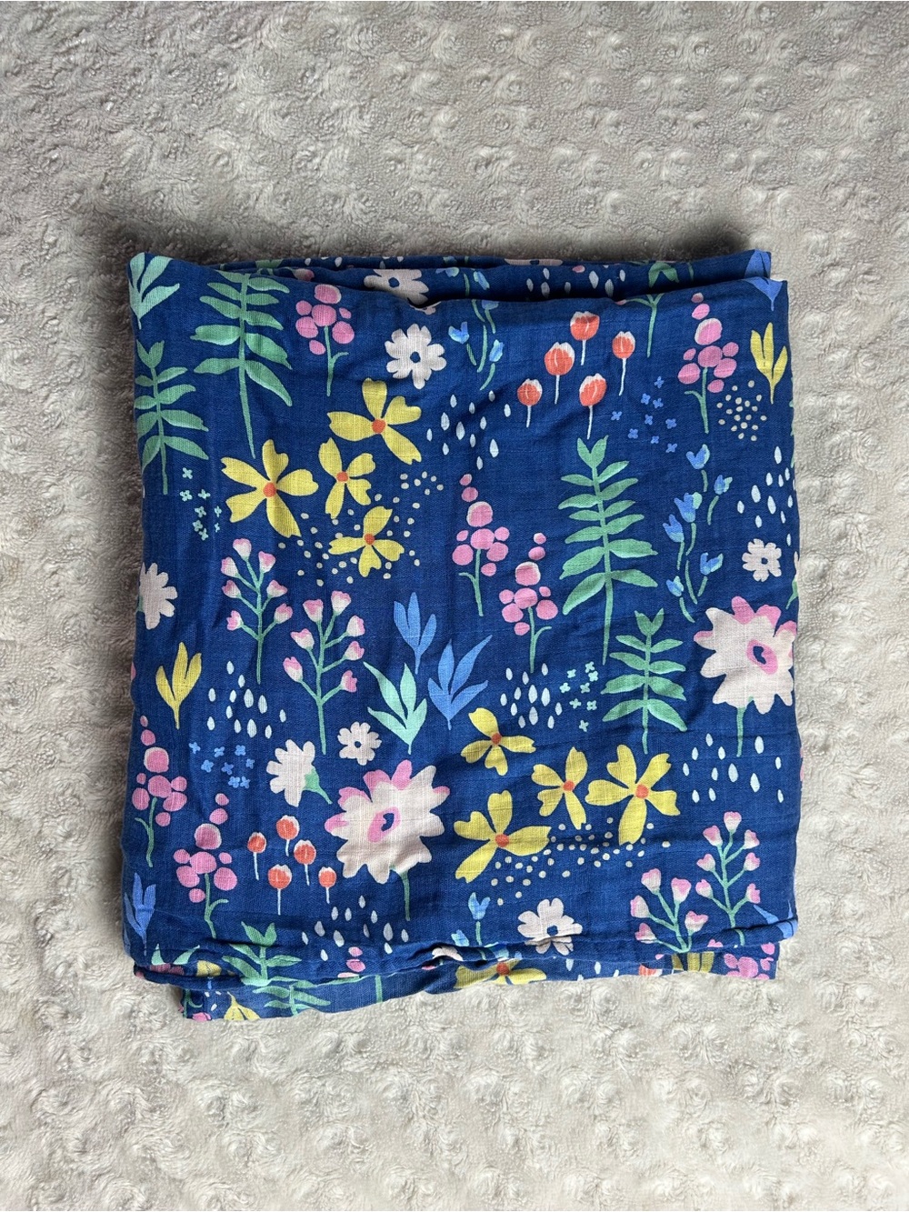 Cloud Island Blue Floral Baby Swaddle Blanket Pink Green Yellow Wildflowers HTF